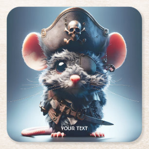Fantasy Niedlich Mouse Pirate Hat Rechteckiger Pappuntersetzer