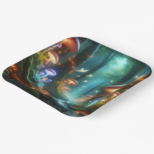 Fantasy Niedlich Mushroom Forest Night Pappteller (Gewinkelt)