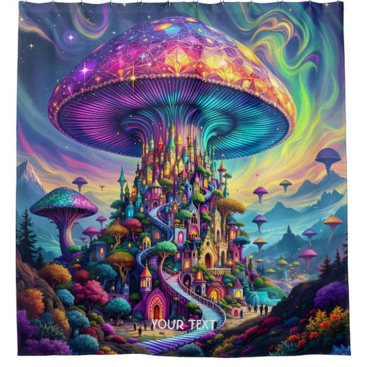 Fantasy Niedlich Mushroom Rainbow Skies Duschvorhang (Vorderseite)