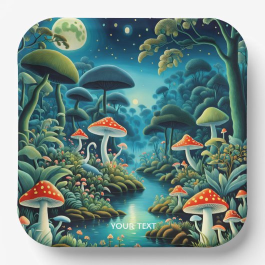 Fantasy Niedlich Mushrooms Forest Moon Pappteller (Vorderseite)