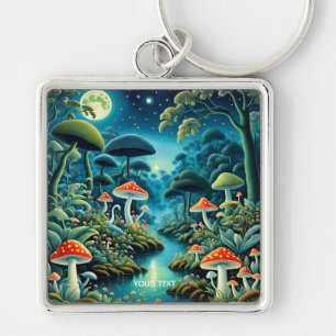 Fantasy Niedlich Mushrooms Forest Moon Schlüsselanhänger