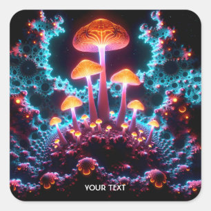 Fantasy Niedlich Mushrooms Lights Forest Quadratischer Aufkleber