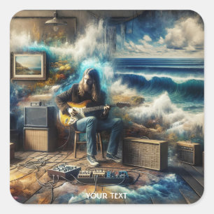 Fantasy Niedlich Music Gitarre Ozean Quadratischer Aufkleber