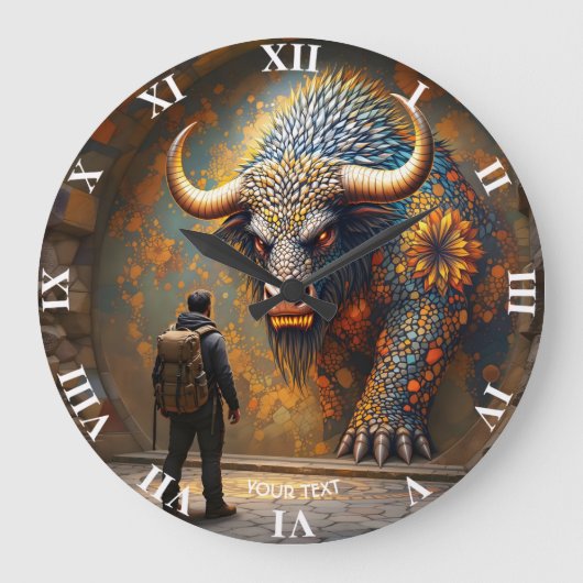 Fantasy Niedlich Mythical Bull Mosaik Große Wanduhr (Vorderseite)