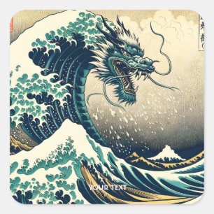Fantasy Niedlich Mythischer japanischer Drache Quadratischer Aufkleber