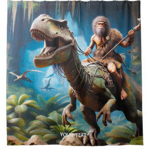 Fantasy Niedlich Neanderthal Riding Dinosaurier Duschvorhang