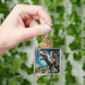 Fantasy Niedlich Neanderthal Riding Dinosaurier Schlüsselanhänger (Hand)
