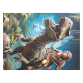 Fantasy Niedlich Neanderthal Riding Dinosaurier Tischdecke (Vorderseite (Horizontal))