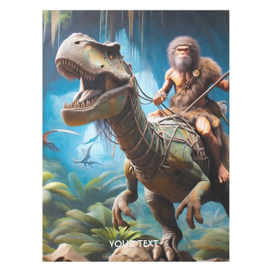 Fantasy Niedlich Neanderthal Riding Dinosaurier Tischdecke (Vorderseite)