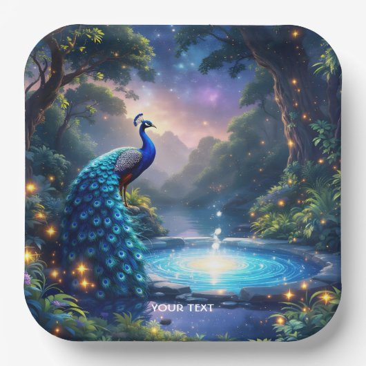 Fantasy Niedlich Night Puddle Peacock Pappteller (Vorderseite)
