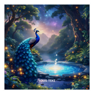 Fantasy Niedlich Night Puddle Peacock Poster