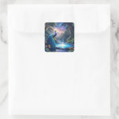 Fantasy Niedlich Night Puddle Peacock Quadratischer Aufkleber (Tasche)