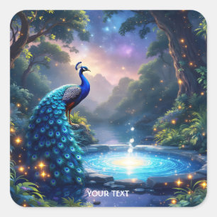 Fantasy Niedlich Night Puddle Peacock Quadratischer Aufkleber