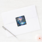 Fantasy Niedlich Night Puddle Peacock Quadratischer Aufkleber (Umschlag)