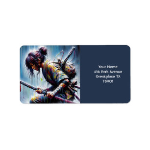 Fantasy Niedlich Ninja Female Katana Adressaufkleber
