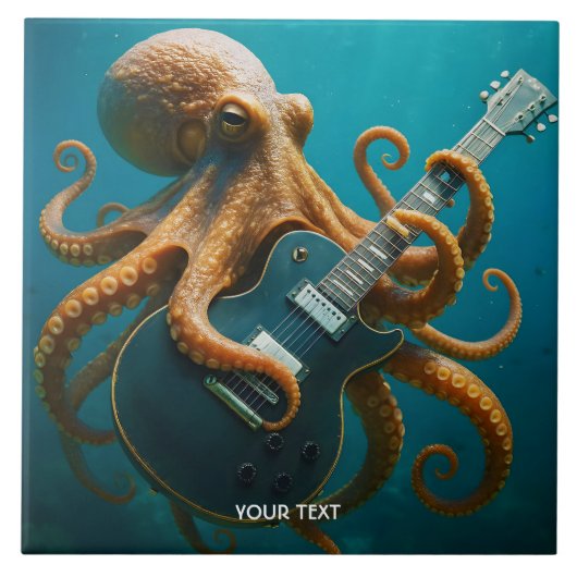 Fantasy Niedlich Octopus Gitarre spielen Fliese (Vorderseite)