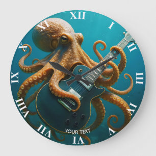 Fantasy Niedlich Octopus Gitarre spielen Große Wanduhr