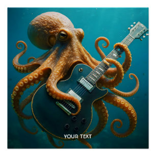 Fantasy Niedlich Octopus Gitarre spielen Poster
