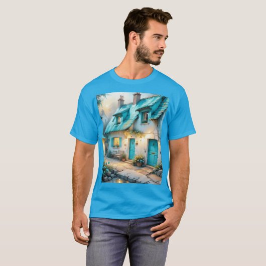 Fantasy Niedlich Old Blue House T-Shirt (Vorne ganz)