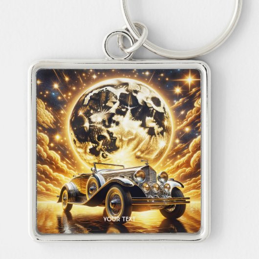 Fantasy Niedlich Old Car Moon Schlüsselanhänger (Vorne)