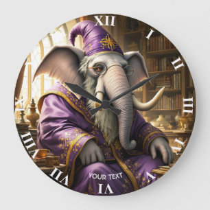 Fantasy Niedlich Old Elephant Wizard Große Wanduhr