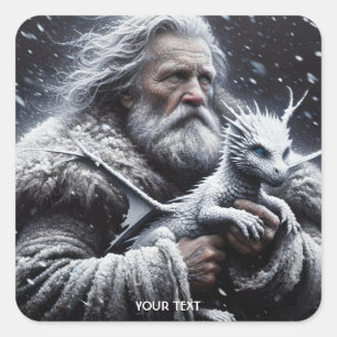Fantasy Niedlich Old Man Dragon Quadratischer Aufkleber