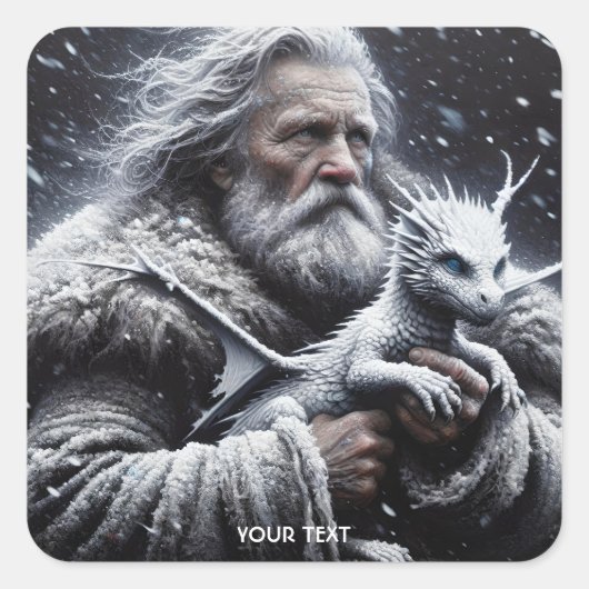Fantasy Niedlich Old Man Dragon Quadratischer Aufkleber (Vorderseite)