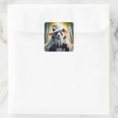 Fantasy Niedlich Old Panda Wizard Quadratischer Aufkleber (Tasche)