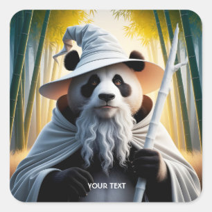 Fantasy Niedlich Old Panda Wizard Quadratischer Aufkleber