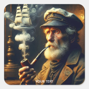 Fantasy Niedlich Old Sailor Ship Quadratischer Aufkleber
