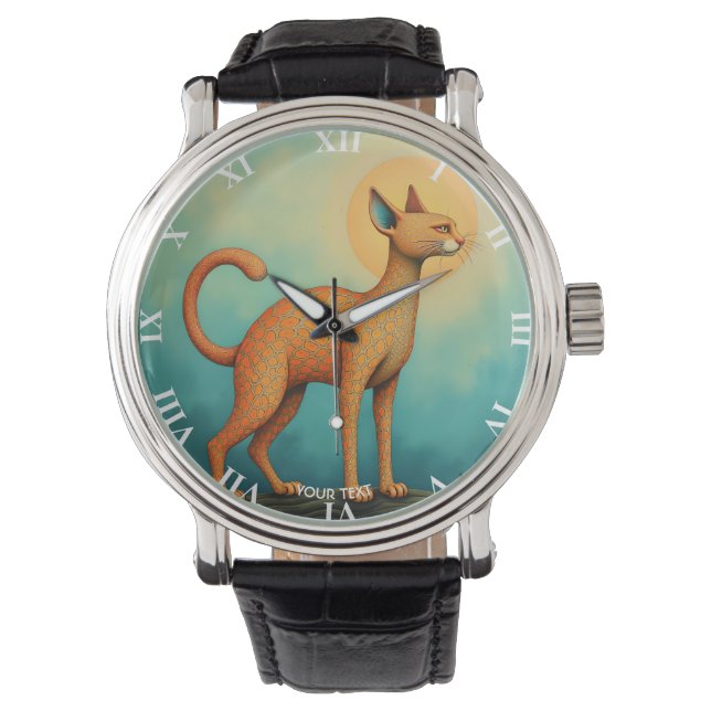 Fantasy Niedlich Orange Abstrakt Chat Armbanduhr (Vorderseite)