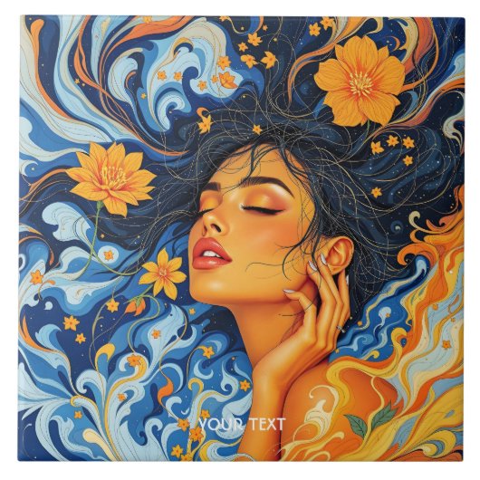 Fantasy Niedlich Orange Blue Girl Fliese (Vorderseite)
