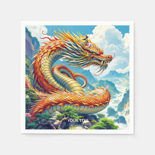 Fantasy Niedlich Orange Dragon Mountains Serviette (Vorderseite)