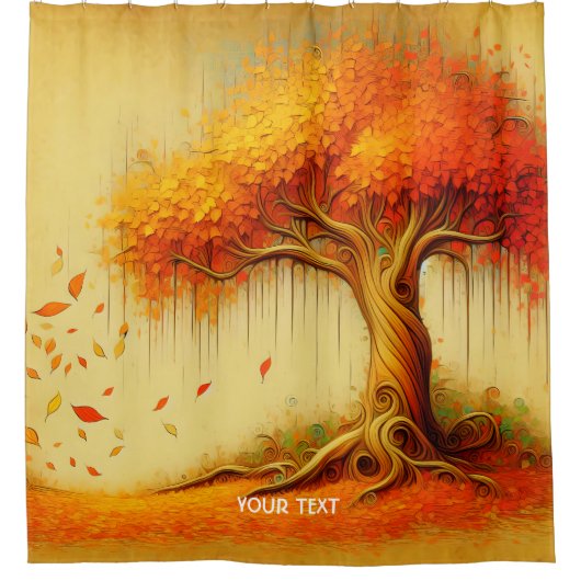 Fantasy Niedlich Orange Fall Tree Duschvorhang (Vorderseite)