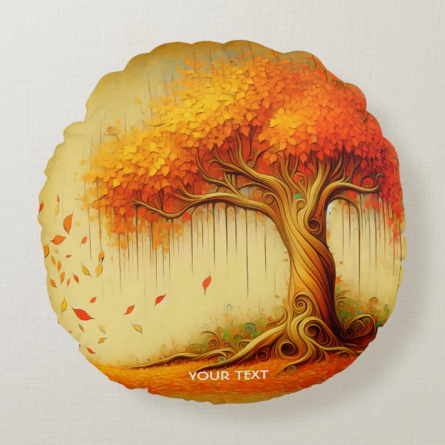 Fantasy Niedlich Orange Fall Tree Rundes Kissen (Vorderseite)