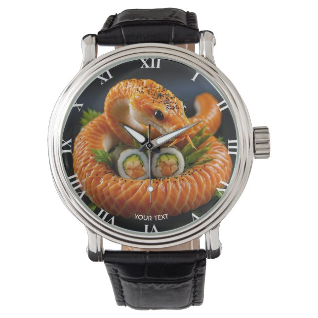 Fantasy Niedlich Orange Snake Sushi Armbanduhr (Vorderseite)