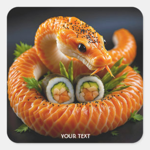 Fantasy Niedlich Orange Snake Sushi Quadratischer Aufkleber