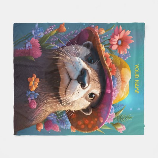 Fantasy Niedlich Otter Vivid Blume Fleecedecke (Vorderseite (Horizontal))