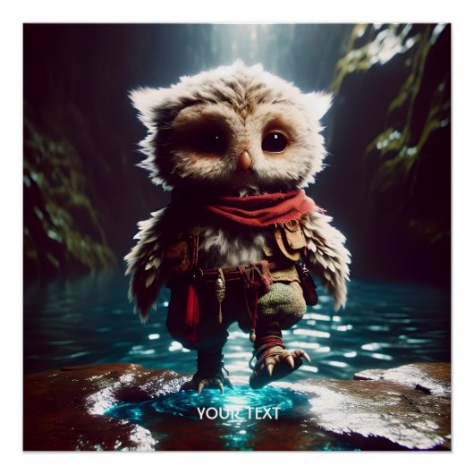 Fantasy Niedlich Owl Adventurer Wasser Poster (Vorderseite)