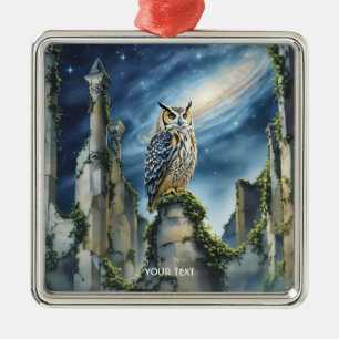 Fantasy Niedlich Owl Alte Ruinen Ornament Aus Metall