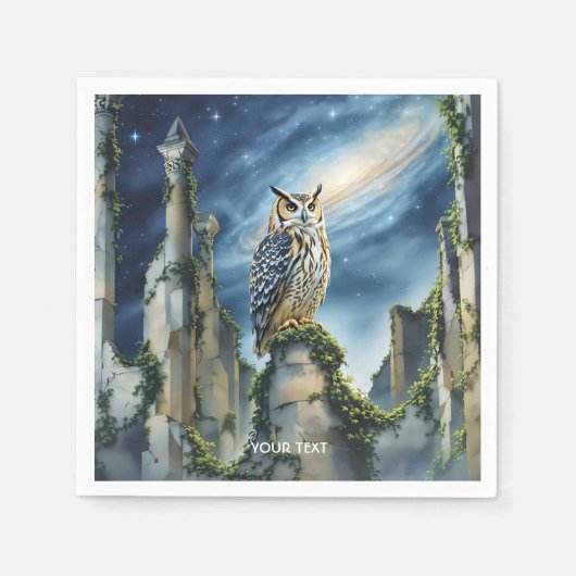 Fantasy Niedlich Owl Alte Ruinen Serviette (Vorderseite)
