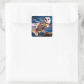 Fantasy Niedlich Owl Fish Sea Quadratischer Aufkleber (Tasche)