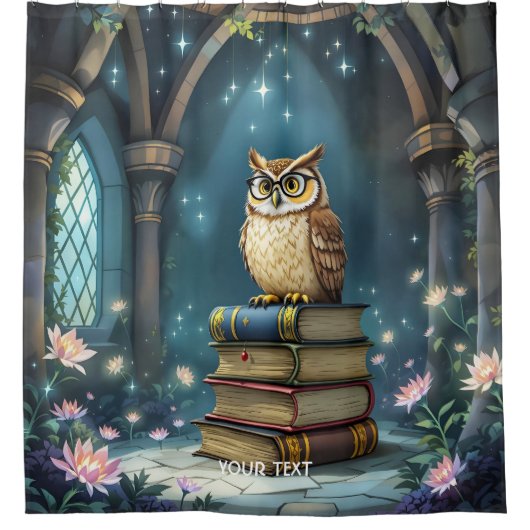 Fantasy Niedlich Owl Glassbooks Duschvorhang (Vorderseite)