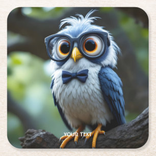 Fantasy Niedlich Owl Glassbow Rechteckiger Pappuntersetzer