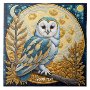 Fantasy Niedlich Owl Moon Trees Fliese