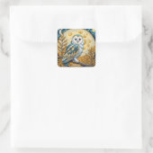 Fantasy Niedlich Owl Moon Trees Quadratischer Aufkleber (Tasche)