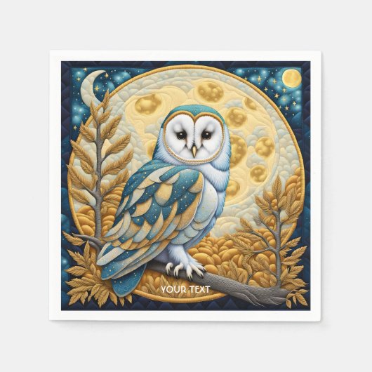 Fantasy Niedlich Owl Moon Trees Serviette (Vorderseite)