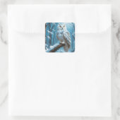 Fantasy Niedlich Owl Snow Tree Quadratischer Aufkleber (Tasche)