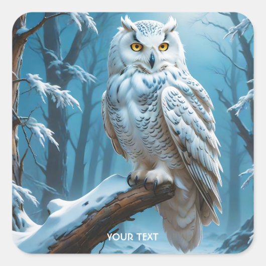 Fantasy Niedlich Owl Snow Tree Quadratischer Aufkleber (Vorderseite)