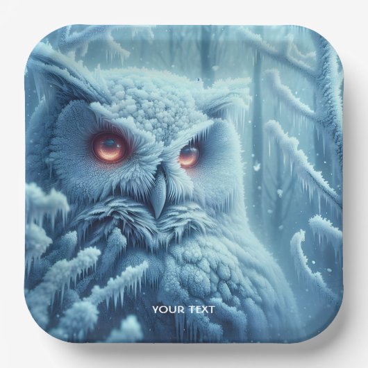 Fantasy Niedlich Owl Snow Winter Pappteller (Vorderseite)